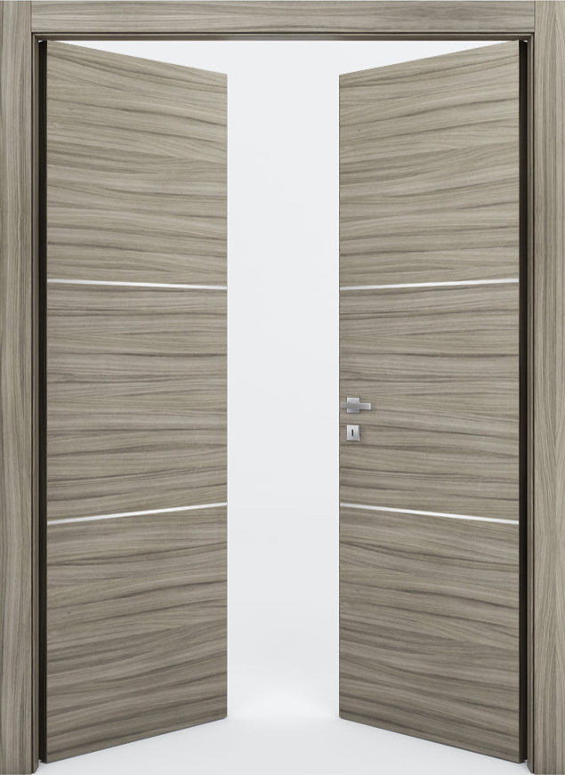 Nova 2H Braga Palissandro  Matrix CPL  Modern Double Pre-Hung Door - Doors and Beyond