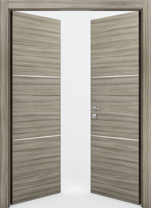 Nova 2H Braga Palissandro  Matrix CPL  Modern Double Pre-Hung Door - Doors and Beyond