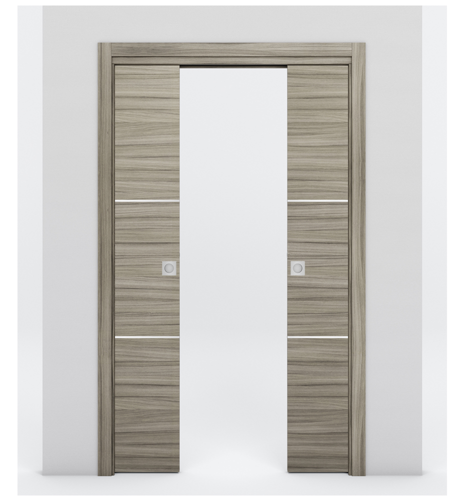 Nova 2H Braga Palissandro Matrix Laminated Modern Double Pocket Door - Doors and Beyond