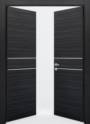 Nova 2HC Braga Blu  Matrix CPL  Modern Double Pre-Hung Door - Doors and Beyond