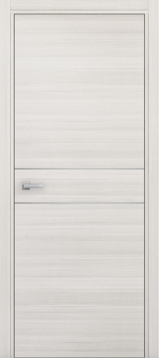 White door with a silver handle on a white background