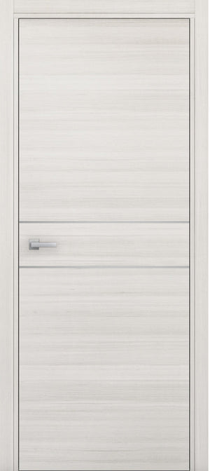 White door with a silver handle on a white background