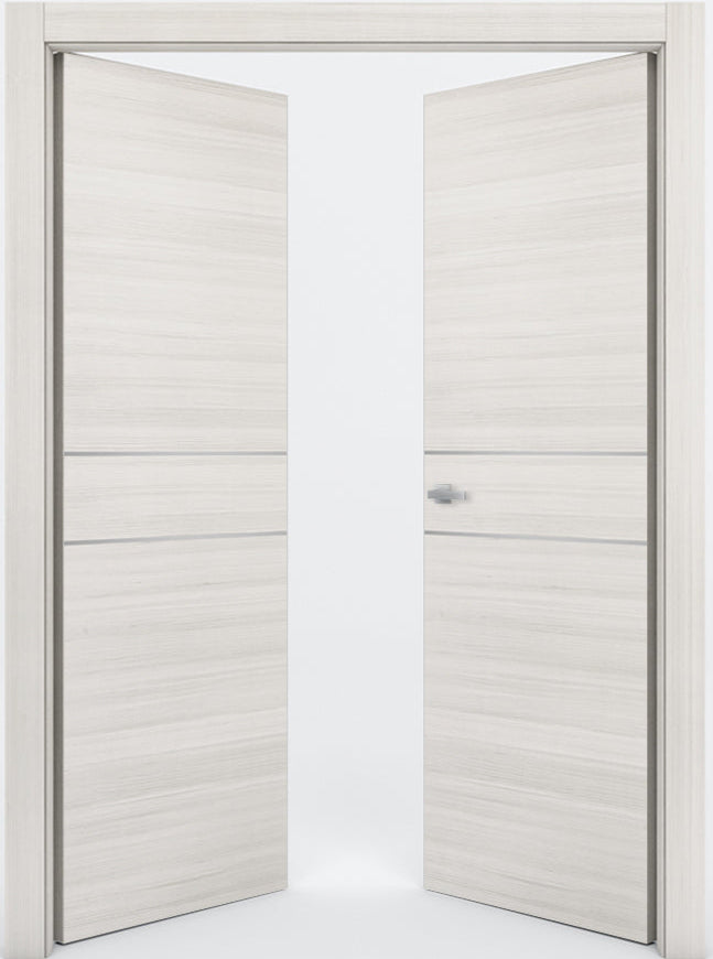 Nova 2HC Braga Crema Matrix CPL  Modern Double Pre-Hung Door - Doors and Beyond