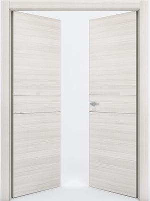 Nova 2HC Braga Crema Matrix CPL  Modern Double Pre-Hung Door - Doors and Beyond