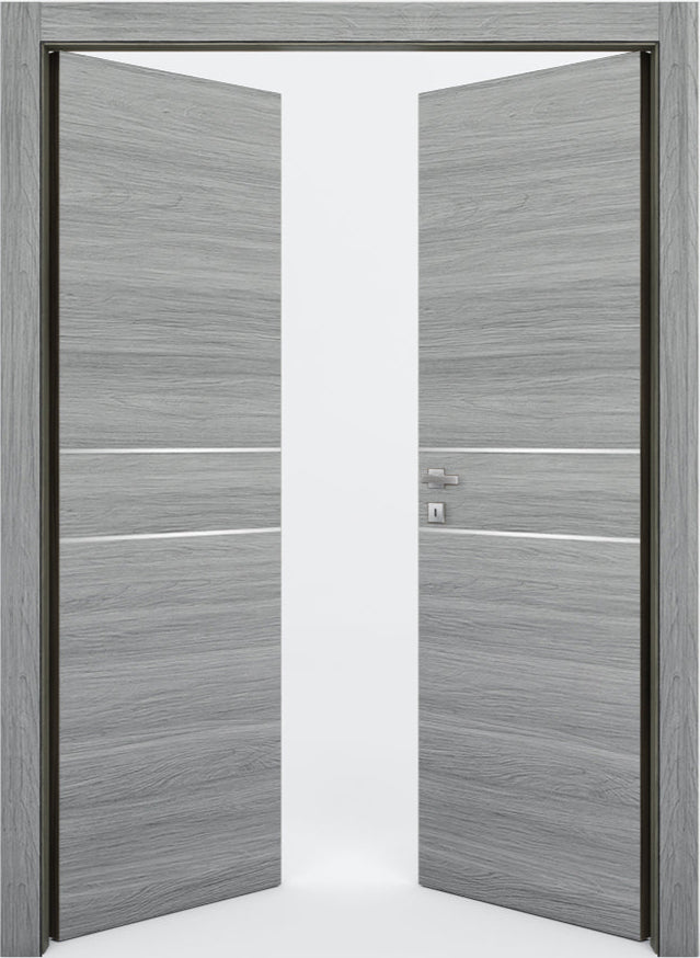 Nova 2HC Braga Olmo Matrix CPL  Modern Double Pre-Hung Door - Doors and Beyond
