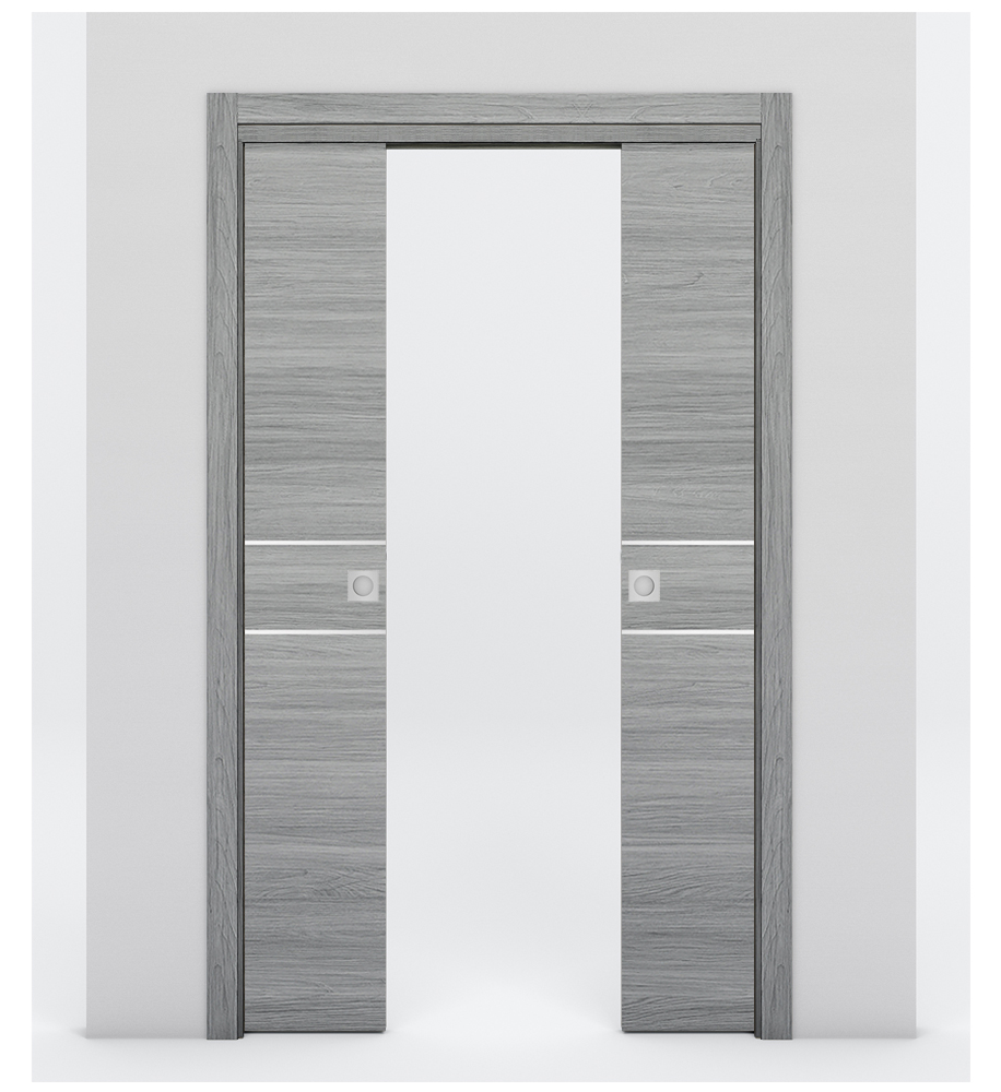Nova 2HC Braga Olmo Matrix Laminated Modern Double Pocket Door - Doors and Beyond