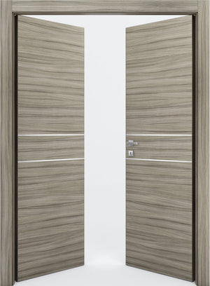 Nova 2HC Braga Palissandro  Matrix CPL  Modern Double Pre-Hung Door - Doors and Beyond