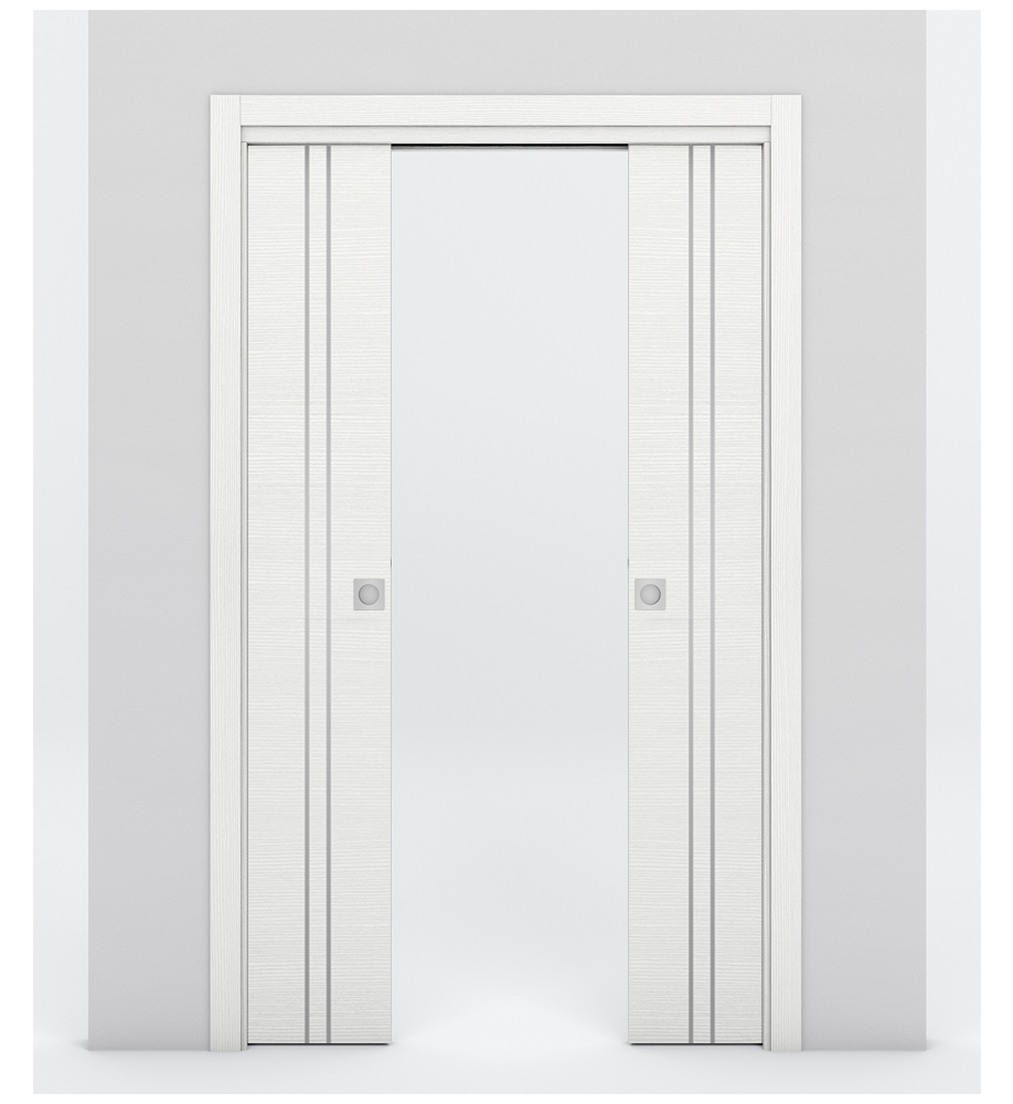 Nova 2V Braga Bianco Matrix Laminated Modern Double Pocket Door - Doors and Beyond