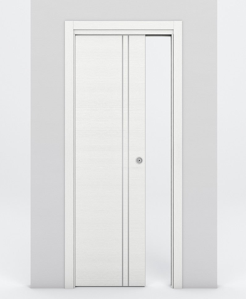 Nova 2V Braga Bianco Matrix Laminated Modern Pocket Door - Doors and Beyond