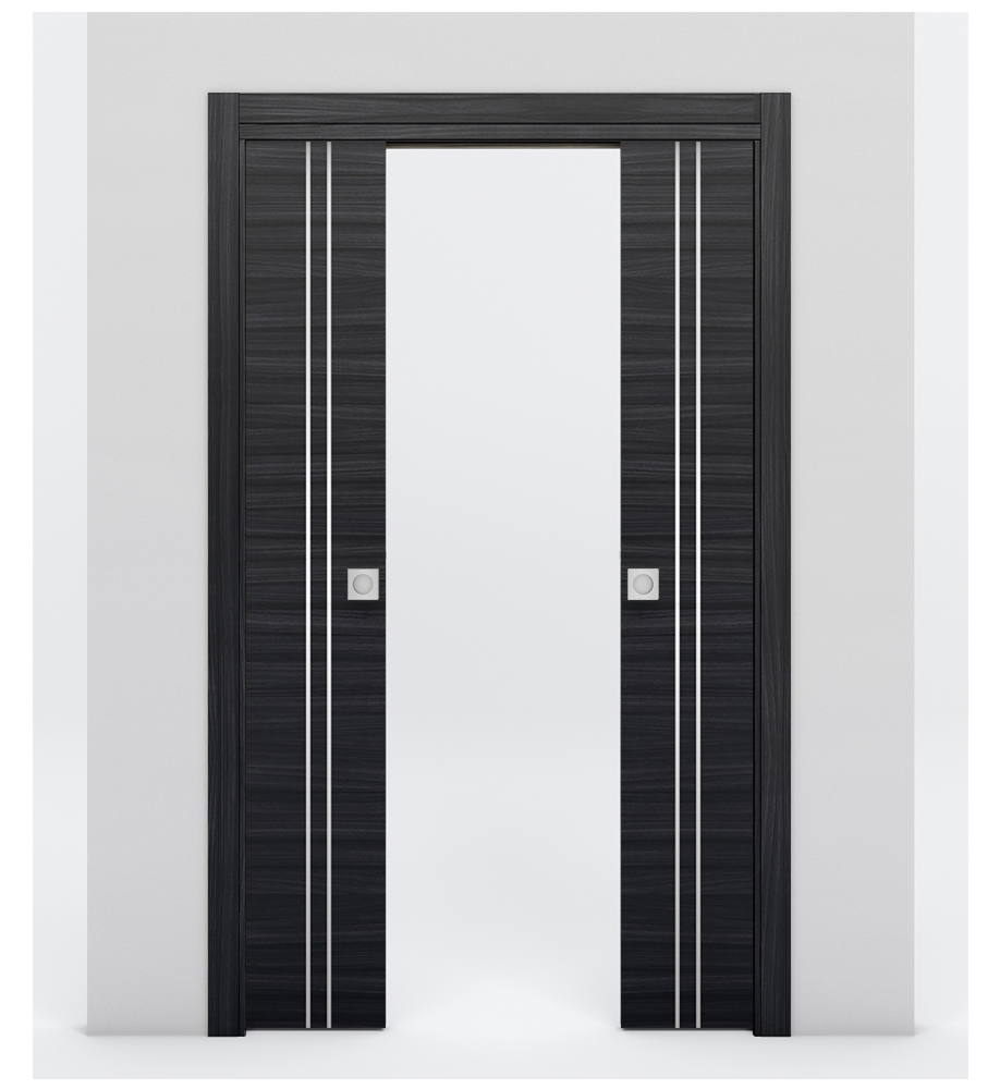 Nova 2V Braga Blu Matrix Laminated Modern Double Pocket Door - Doors and Beyond