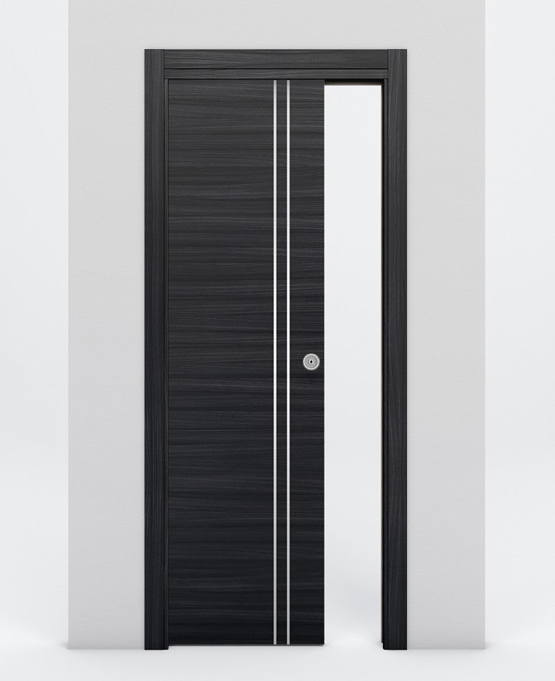 Nova 2V Braga Blu Matrix Laminated Modern Pocket Door - Doors and Beyond