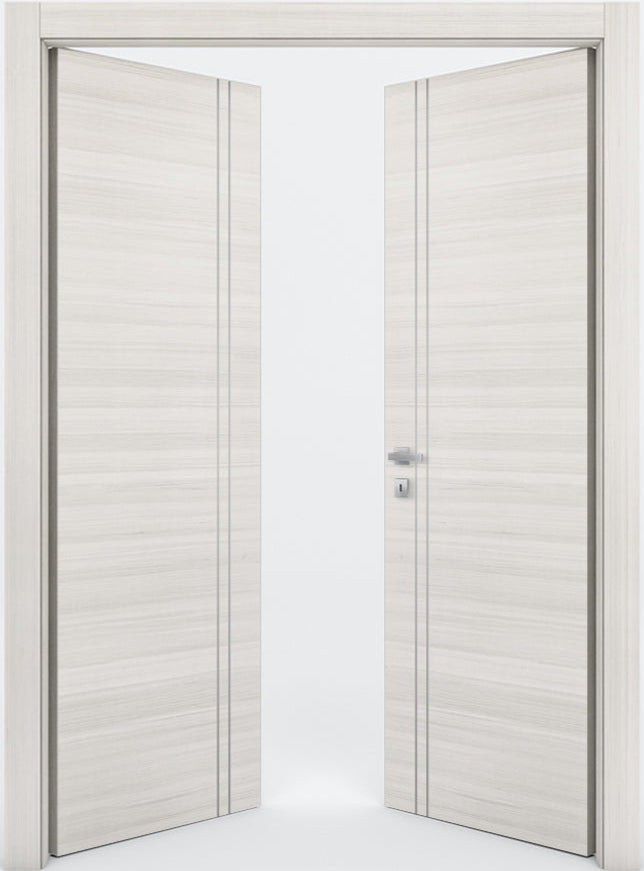 Nova 2V  Braga Crema Matrix CPL  Modern Double Pre-Hung Door - Doors and Beyond