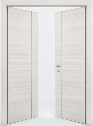 Nova 2V  Braga Crema Matrix CPL  Modern Double Pre-Hung Door - Doors and Beyond