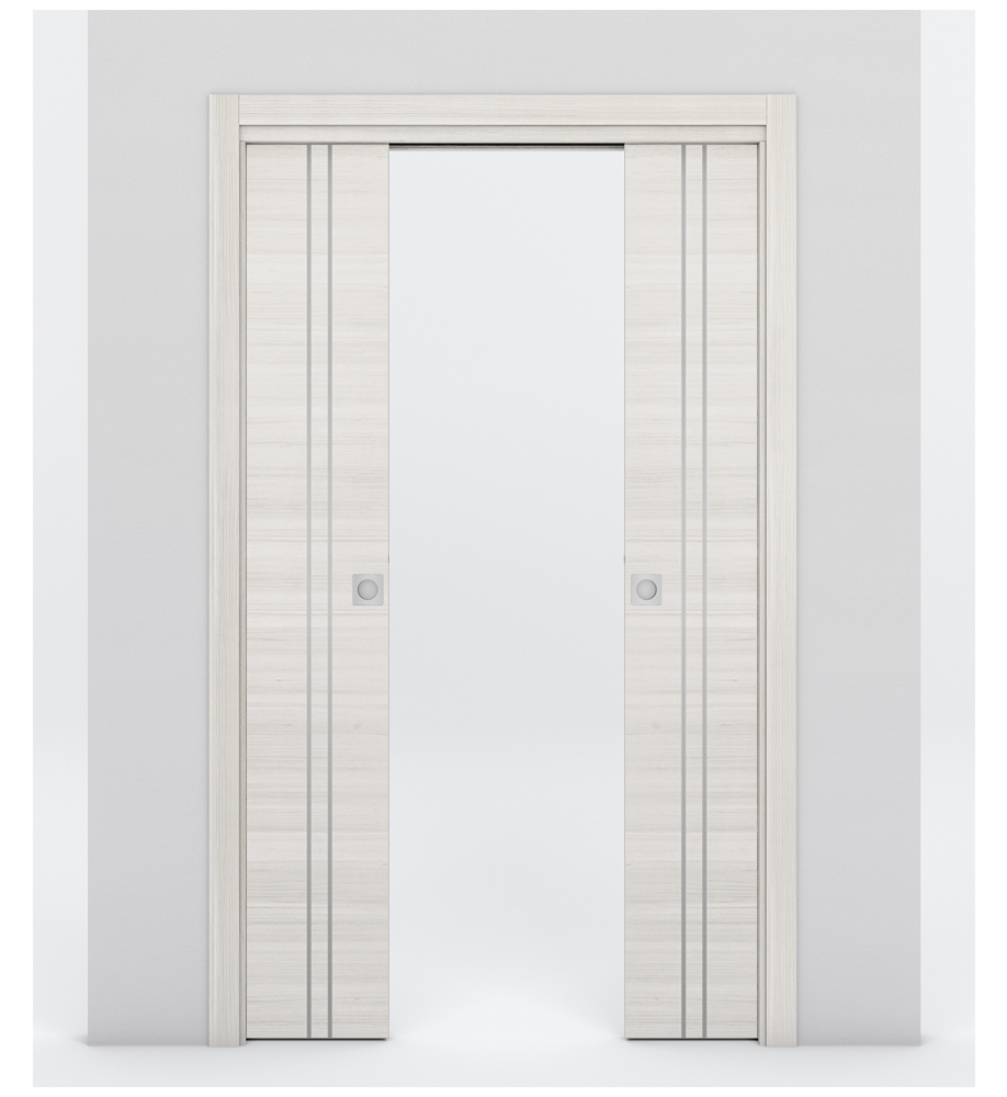 Nova 2V Braga Crema Matrix Laminated Modern Double Pocket Door - Doors and Beyond