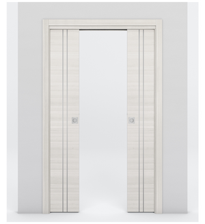 Nova 2V Braga Crema Matrix Laminated Modern Double Pocket Door - Doors and Beyond