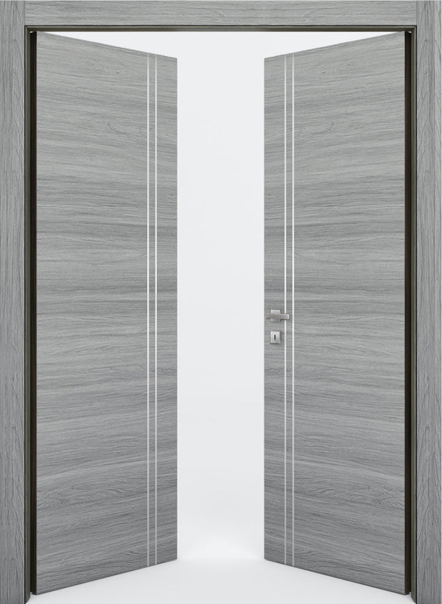 Nova 2V  Braga Olmo Matrix CPL  Modern Double Pre-Hung Door - Doors and Beyond