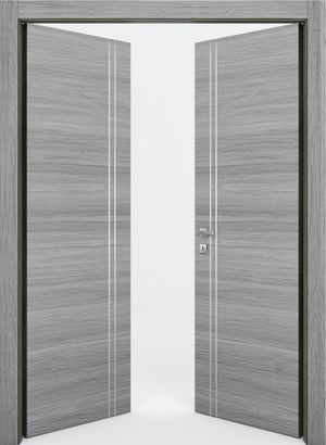 Nova 2V  Braga Olmo Matrix CPL  Modern Double Pre-Hung Door - Doors and Beyond