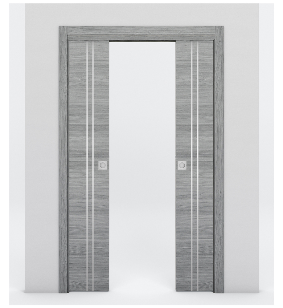 Nova 2V Braga Olmo Matrix Laminated Modern Double Pocket Door - Doors and Beyond