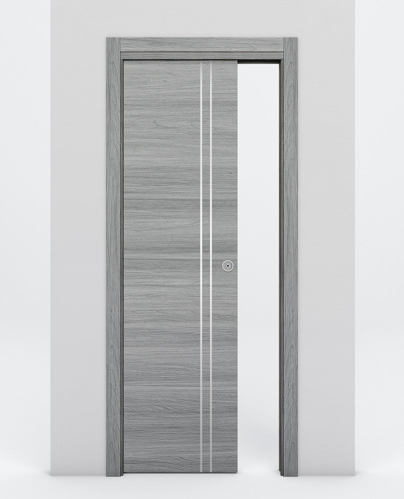 Nova 2V Braga Olmo Matrix Laminated Modern Pocket Door - Doors and Beyond