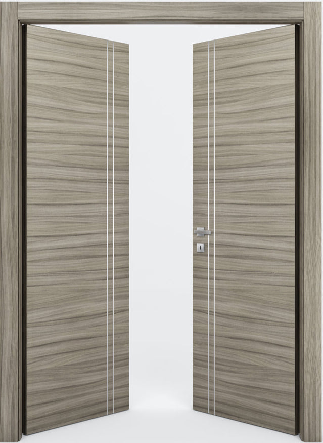 Nova 2V  Braga Palissandro  Matrix CPL  Modern Double Pre-Hung Door - Doors and Beyond