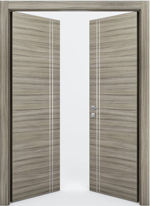 Nova 2V  Braga Palissandro  Matrix CPL  Modern Double Pre-Hung Door - Doors and Beyond