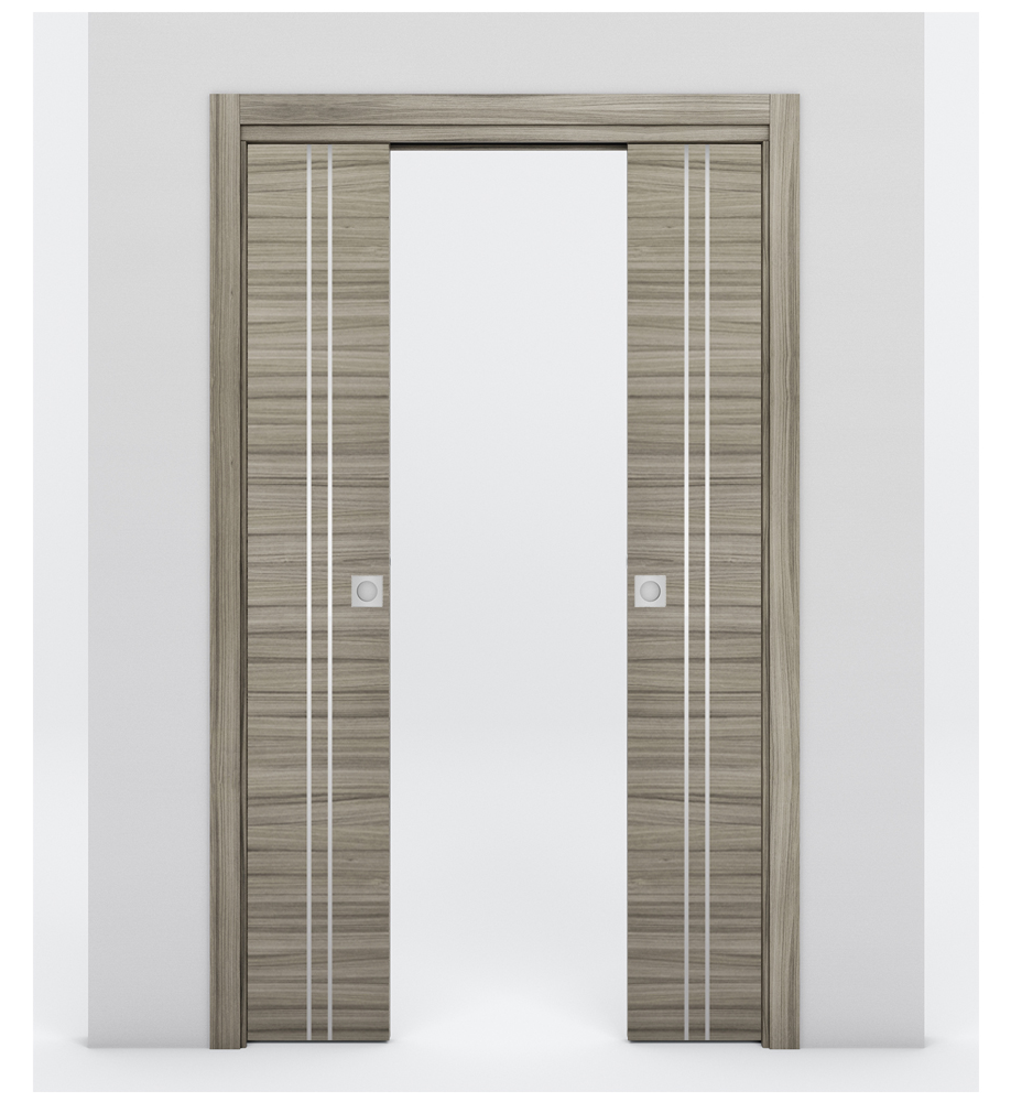 Nova 2V Braga Palissandro Matrix Laminated Modern Double Pocket Door - Doors and Beyond