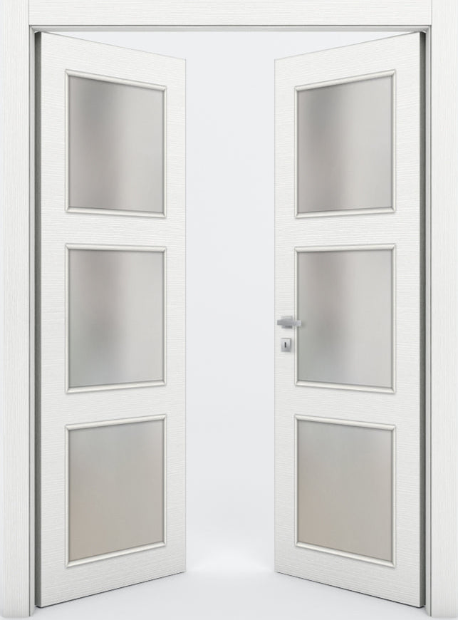 Nova 3-Lite Braga Bianco Matrix CPL Modern Double Pre-Hung Door - Doors and Beyond
