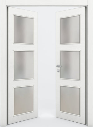 Nova 3-Lite Braga Bianco Matrix CPL Modern Double Pre-Hung Door - Doors and Beyond