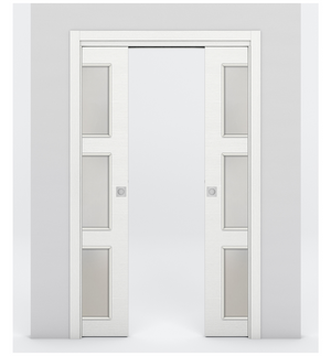 Nova 3-Lite Braga Bianco Matrix Laminated Modern Double Pocket Door - Doors and Beyond