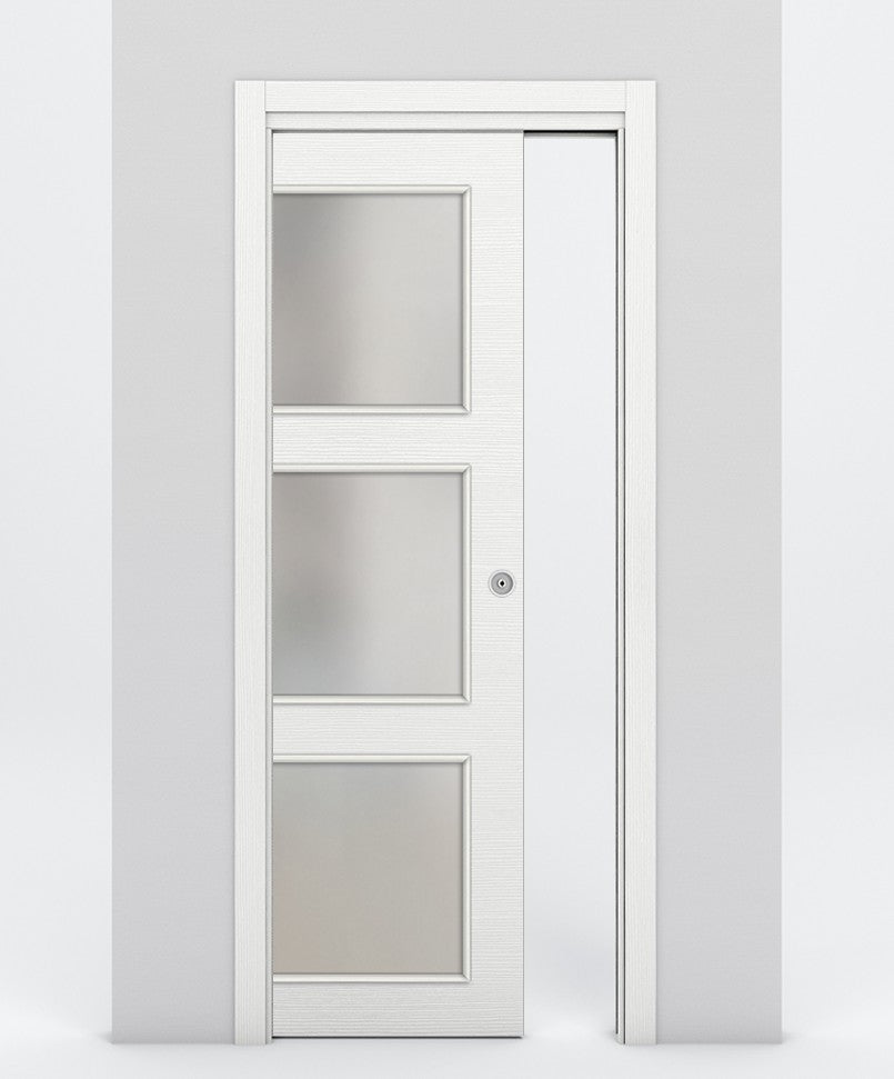 Nova 3-Lite Braga Bianco Matrix Laminated Modern Pocket Door - Doors and Beyond