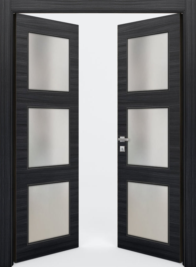 Nova 3-Lite Braga Blu  Matrix CPL  Modern Double Pre-Hung Door - Doors and Beyond