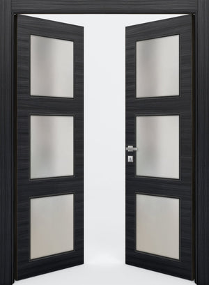 Nova 3-Lite Braga Blu  Matrix CPL  Modern Double Pre-Hung Door - Doors and Beyond