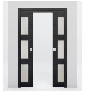 Nova 3-Lite Braga Blu Matrix Laminated Modern Double Pocket Door - Doors and Beyond