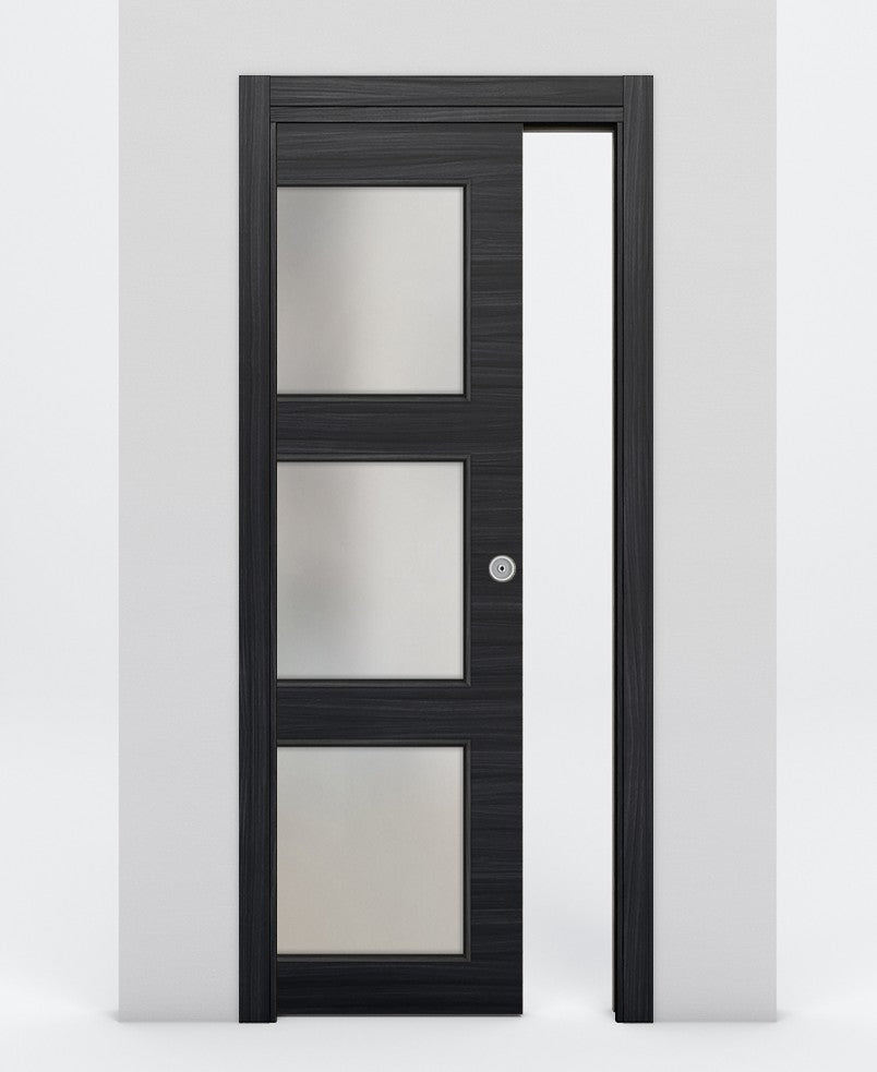 Nova 3-Lite Braga Blu Matrix Laminated Modern Pocket Door - Doors and Beyond