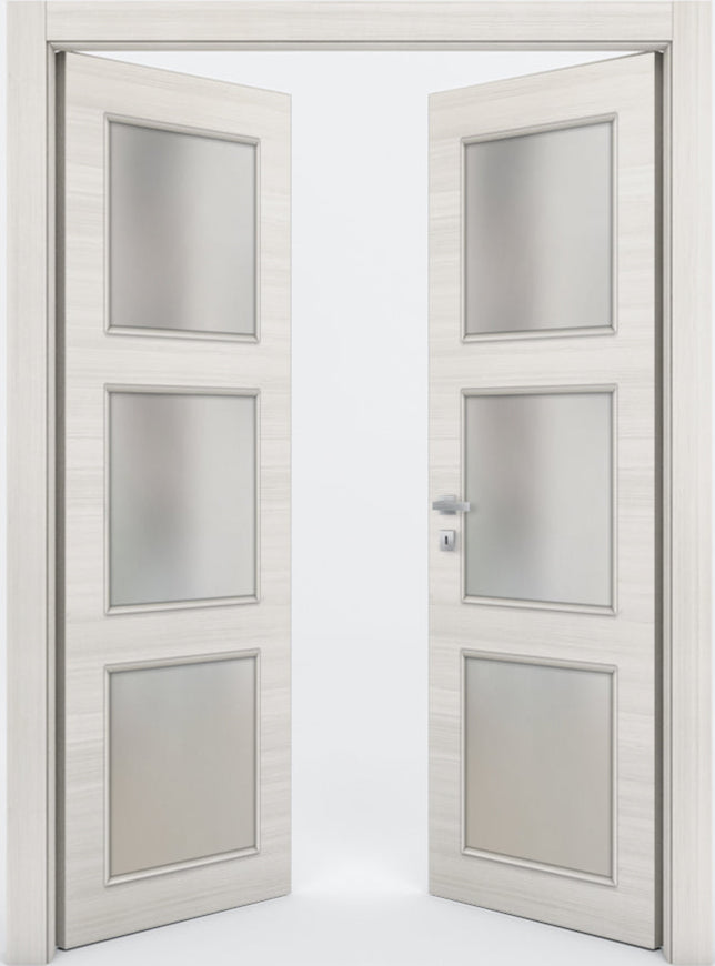 Nova 3-Lite Braga Crema Matrix CPL  Modern Double Pre-Hung Door - Doors and Beyond