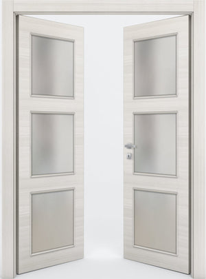 Nova 3-Lite Braga Crema Matrix CPL  Modern Double Pre-Hung Door - Doors and Beyond