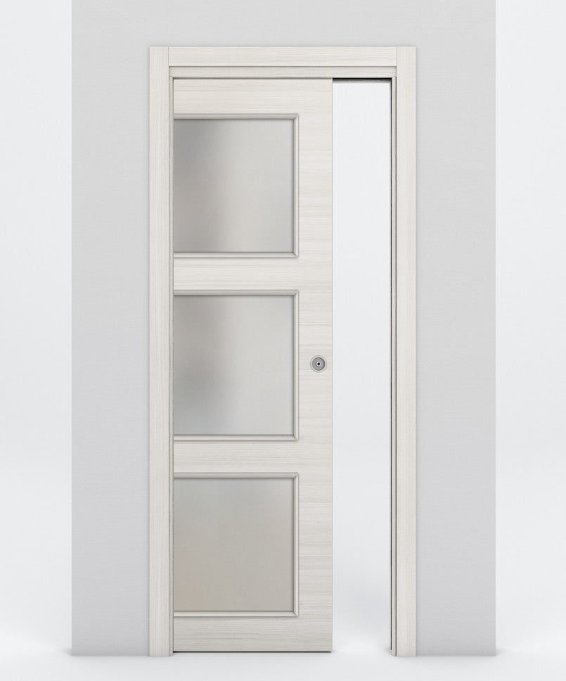 Nova 3-Lite Braga Crema Matrix Laminated Modern Pocket Door - Doors and Beyond