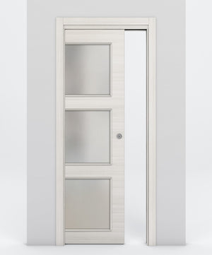 Nova 3-Lite Braga Crema Matrix Laminated Modern Pocket Door - Doors and Beyond