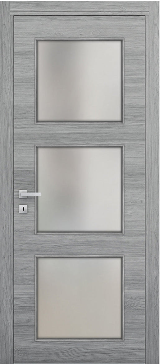 Nova 3-Lite Braga Olmo Matrix CPL Modern Single Pre-hung Door - Doors and Beyond