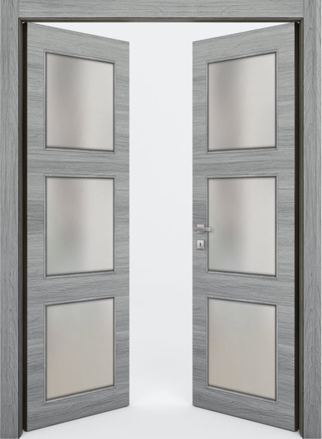 Nova 3-Lite Braga Olmo Matrix CPL  Modern Double Pre-Hung Door - Doors and Beyond