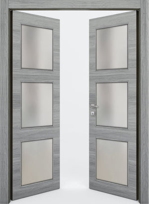 Nova 3-Lite Braga Olmo Matrix CPL  Modern Double Pre-Hung Door - Doors and Beyond