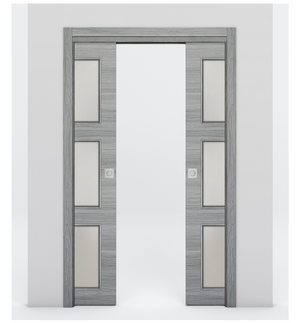 Nova 3-Lite Braga Olmo Matrix Laminated Modern Double Pocket Door - Doors and Beyond