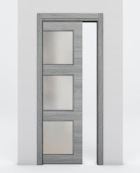 Nova 3-Lite Braga Olmo Matrix Laminated Modern Pocket Door - Doors and Beyond