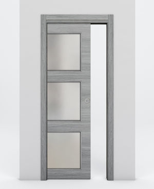 Nova 3-Lite Braga Olmo Matrix Laminated Modern Pocket Door - Doors and Beyond