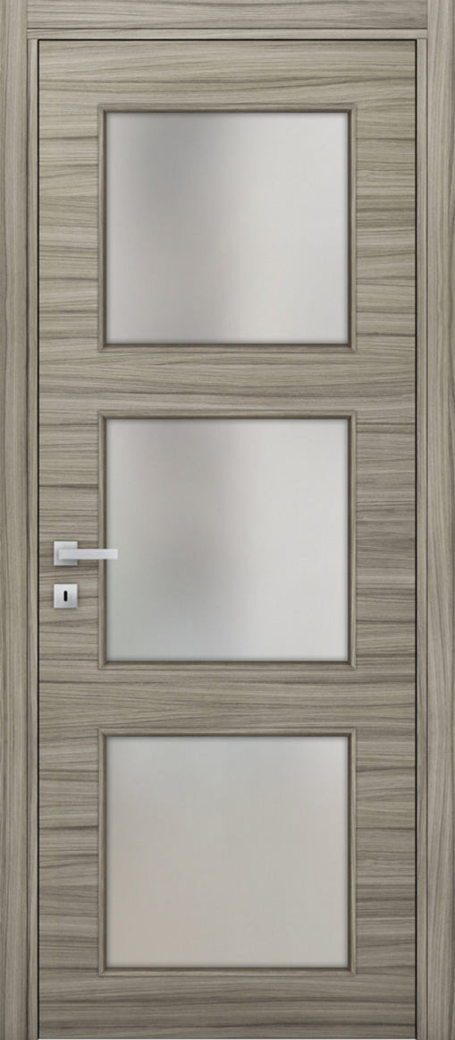 Nova 3-Lite Braga Palissandro  Matrix CPL Modern Single Pre-hung Door - Doors and Beyond