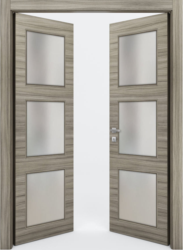 Nova 3-Lite Braga Palissandro  Matrix CPL  Modern Double Pre-Hung Door - Doors and Beyond