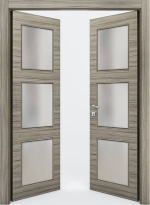 Nova 3-Lite Braga Palissandro  Matrix CPL  Modern Double Pre-Hung Door - Doors and Beyond