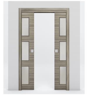 Nova 3-Lite Braga Palissandro Matrix Laminated Modern Double Pocket Door - Doors and Beyond