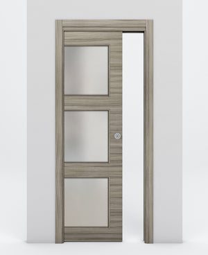 Nova 3-Lite Braga Palissandro Matrix Laminated Modern Pocket Door - Doors and Beyond