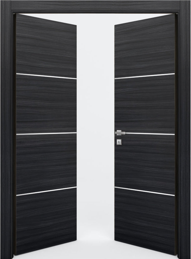 Nova 3H Braga Blu  Matrix CPL  Modern Double Pre-Hung Door - Doors and Beyond